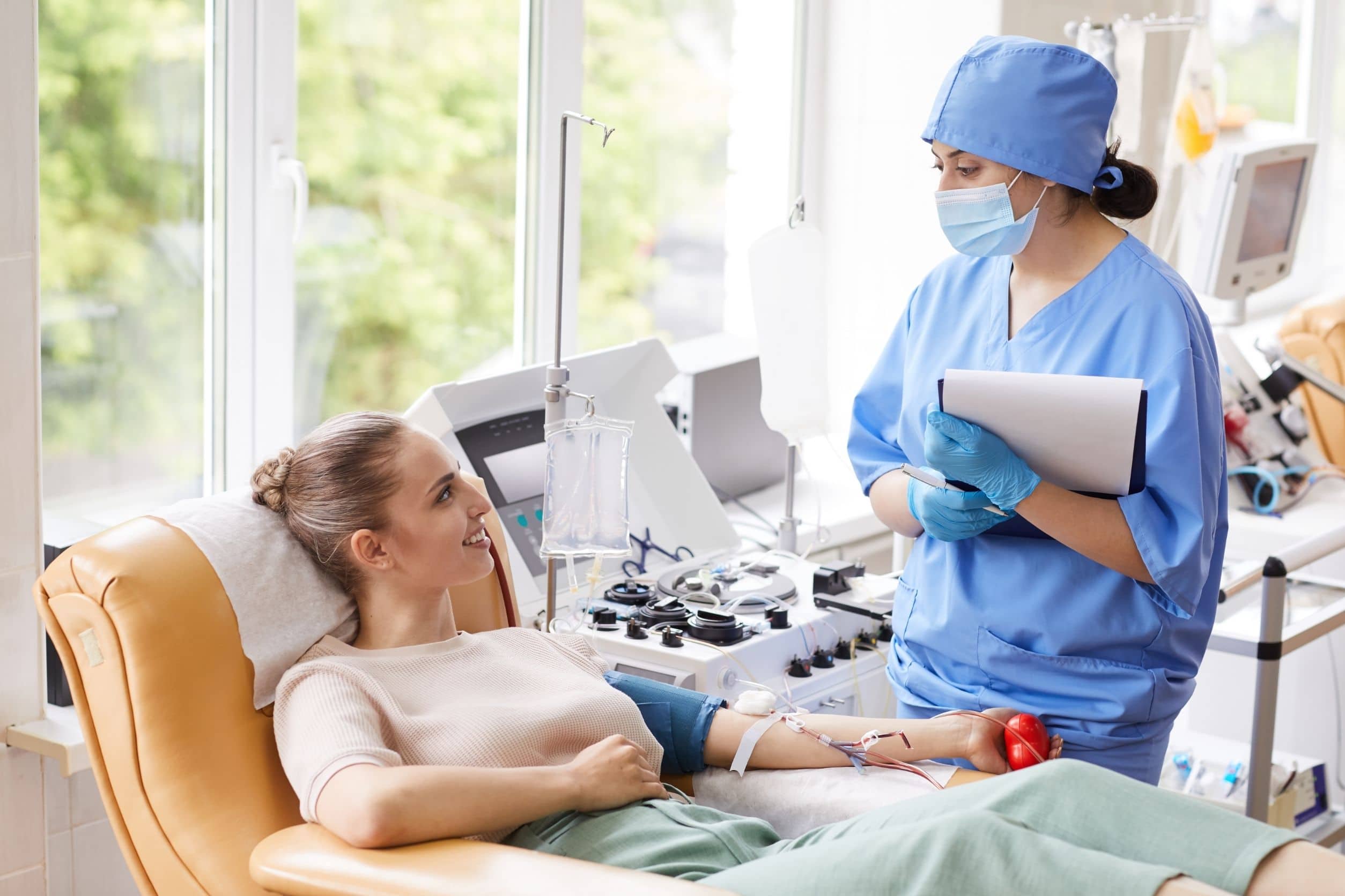dialysis nurse talking to patient